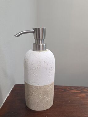 Stone Texture White and Beige Soap Dispenser with Stainless Pump